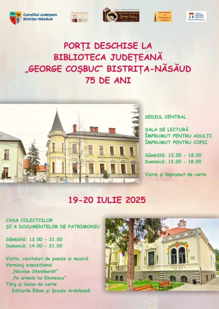 Biblioteca Județeană „George Coșbuc” Bistrița-Năsăud marchează 75 de ani de existență – Porți deschise în weekend