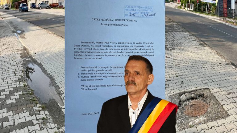 Lucrare făcută „de mântuială” FIX peste drum de Primăria Dumitra. Consilier USR cere explicații și documente oficiale